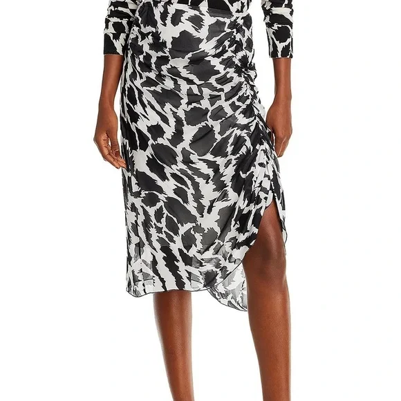 BOSS Vavinta Ruched Knee Length Midi Skirt in Black - Picture 1 of 4